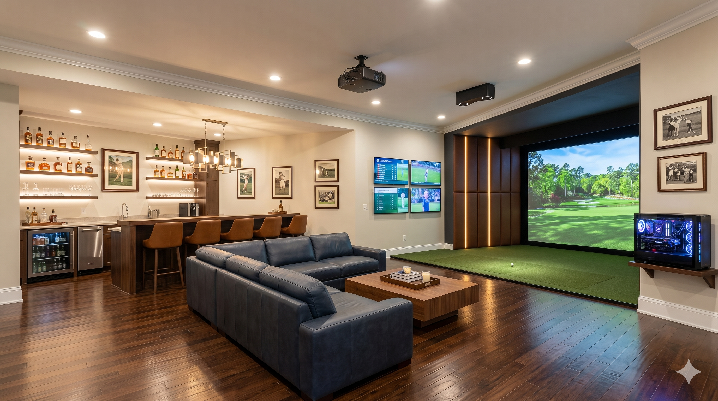 Finished basement golf simulator